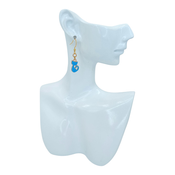 Dainty Blue Cat Earrings – Cute Enamel Drop Jewelry - Dangle Earrings - Small - Picture 4 of 4